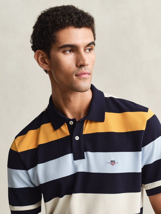 Gant Men Multicolour Striped Regular Fit Pure Cotton Polo T-Shirt