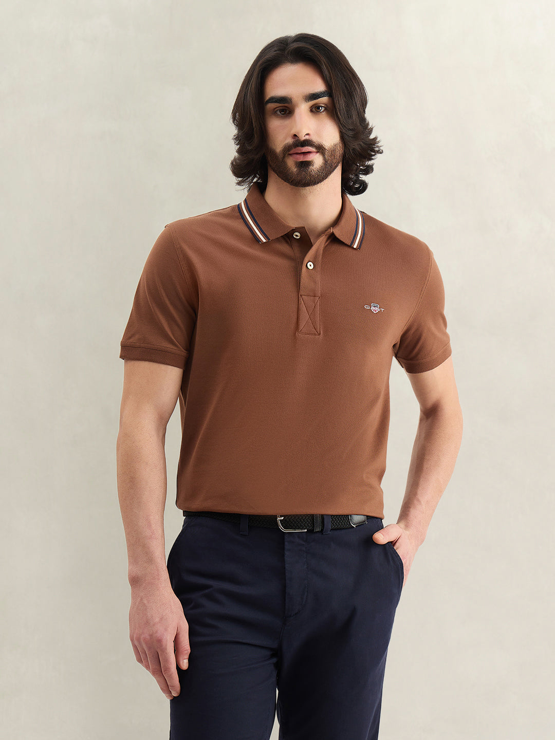 Gant Men Brown Solid Regular Fit Polo T-Shirt
