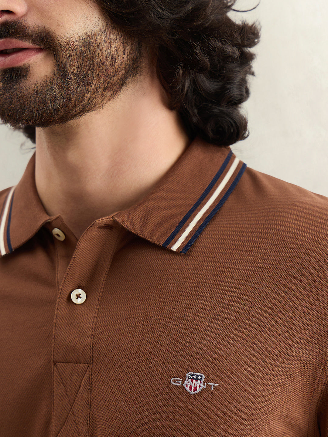 Gant Men Brown Solid Regular Fit Polo T-Shirt