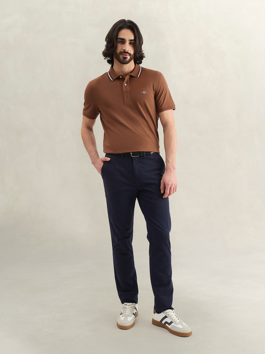 Gant Men Brown Solid Regular Fit Polo T-Shirt