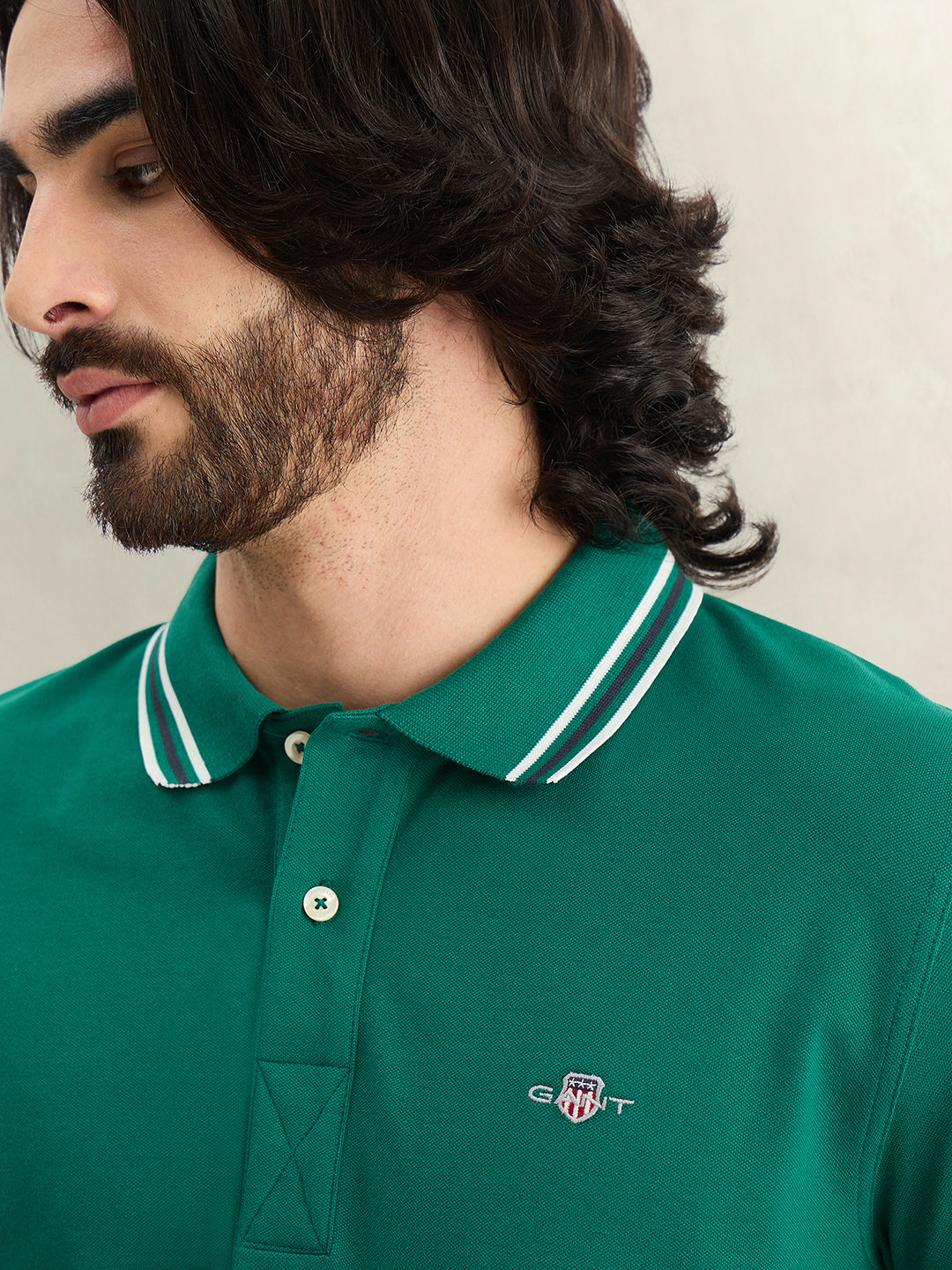 Gant Men Green Solid Regular Fit Polo T-Shirt