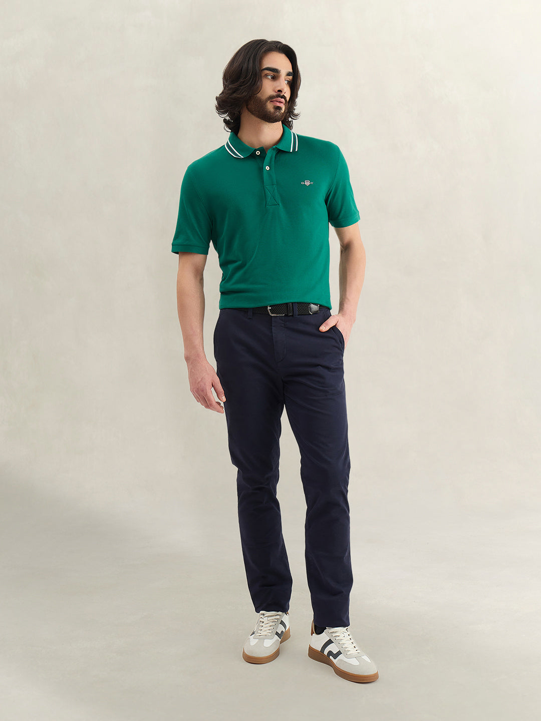Gant Men Green Solid Regular Fit Polo T-Shirt