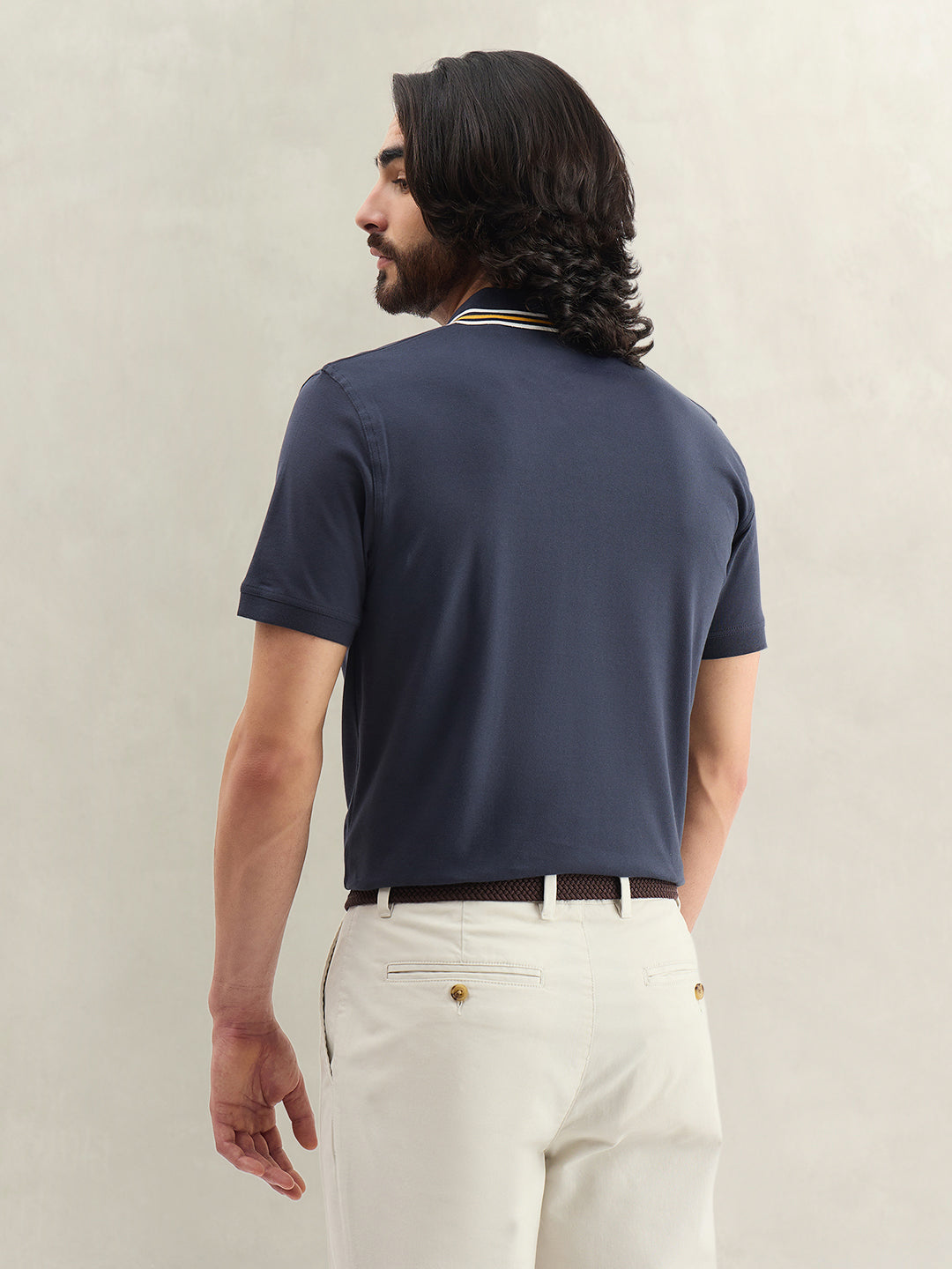 Gant Men Navy Blue Solid Regular Fit Polo T-Shirt