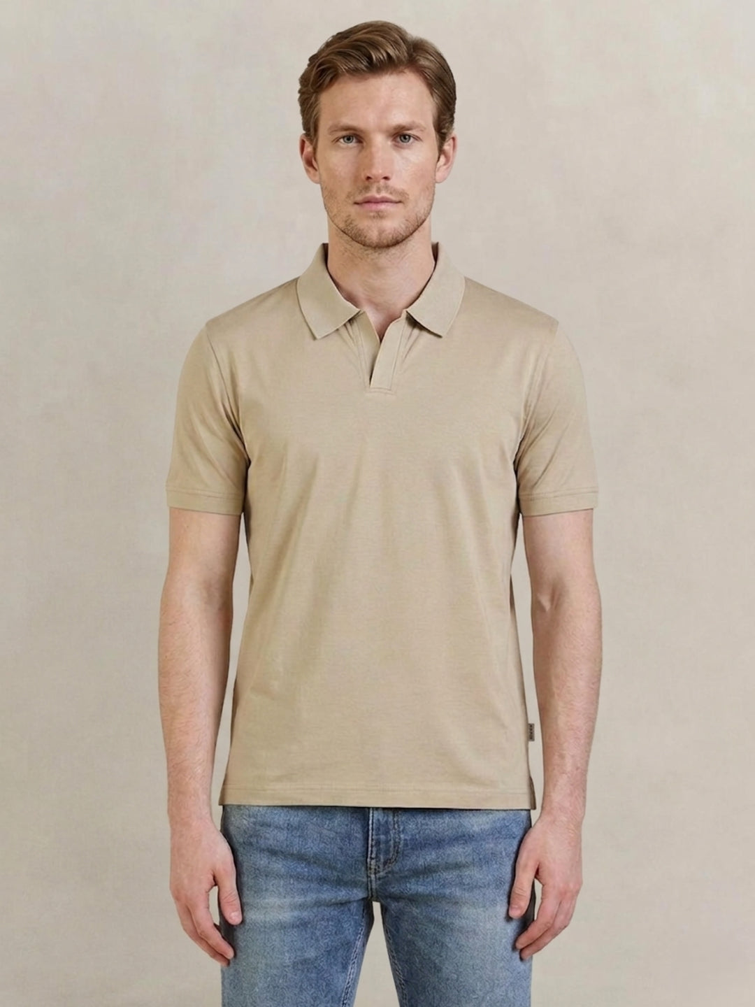Gant Men Beige Solid Regular Fit Pure Cotton Polo T-Shirt
