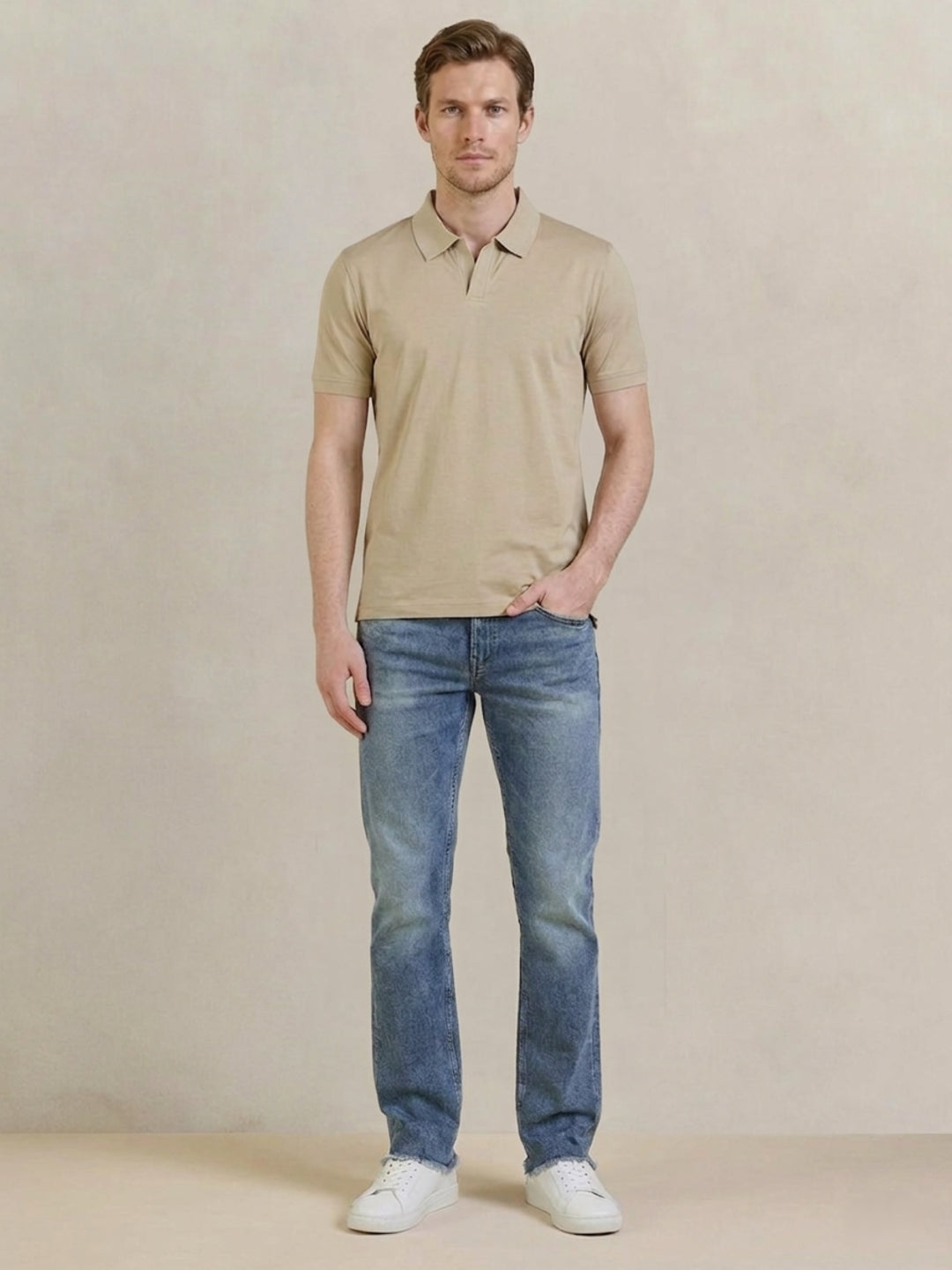 Gant Men Beige Solid Regular Fit Pure Cotton Polo T-Shirt