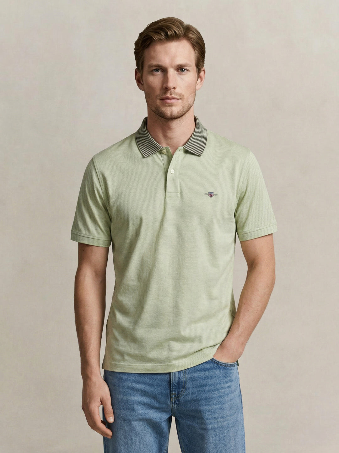 Gant Men Cotton Green Solid Polo T-Shirt
