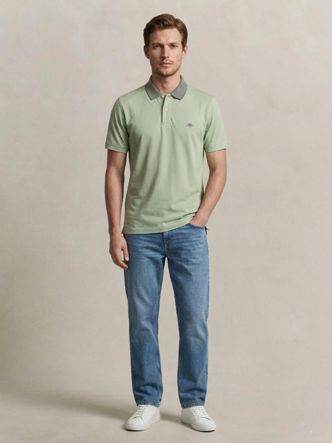 Gant Men Cotton Green Solid Polo T-Shirt