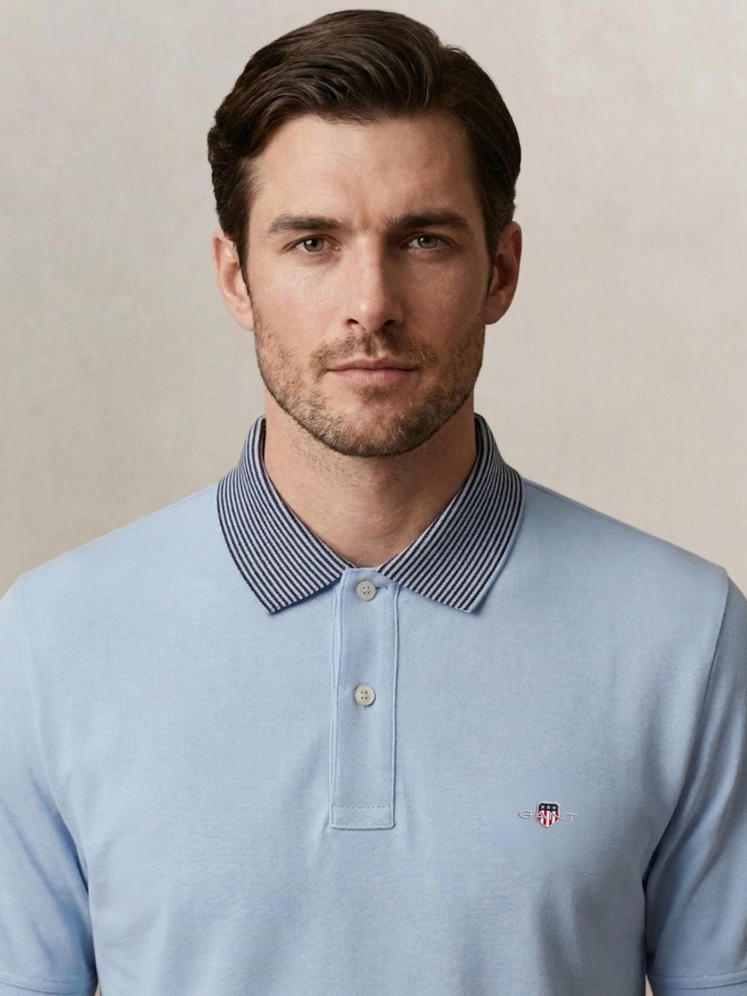 Gant Men Blue Solid Regular Fit Pure Cotton Polo T-Shirt
