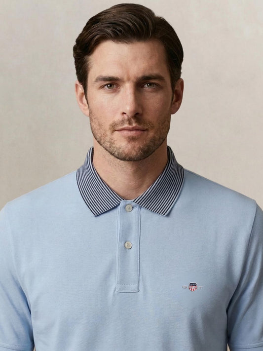 Gant Men Blue Solid Regular Fit Pure Cotton Polo T-Shirt