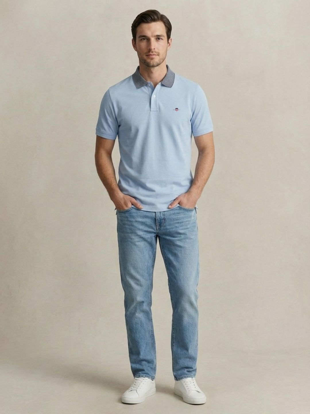 Gant Men Blue Solid Regular Fit Pure Cotton Polo T-Shirt
