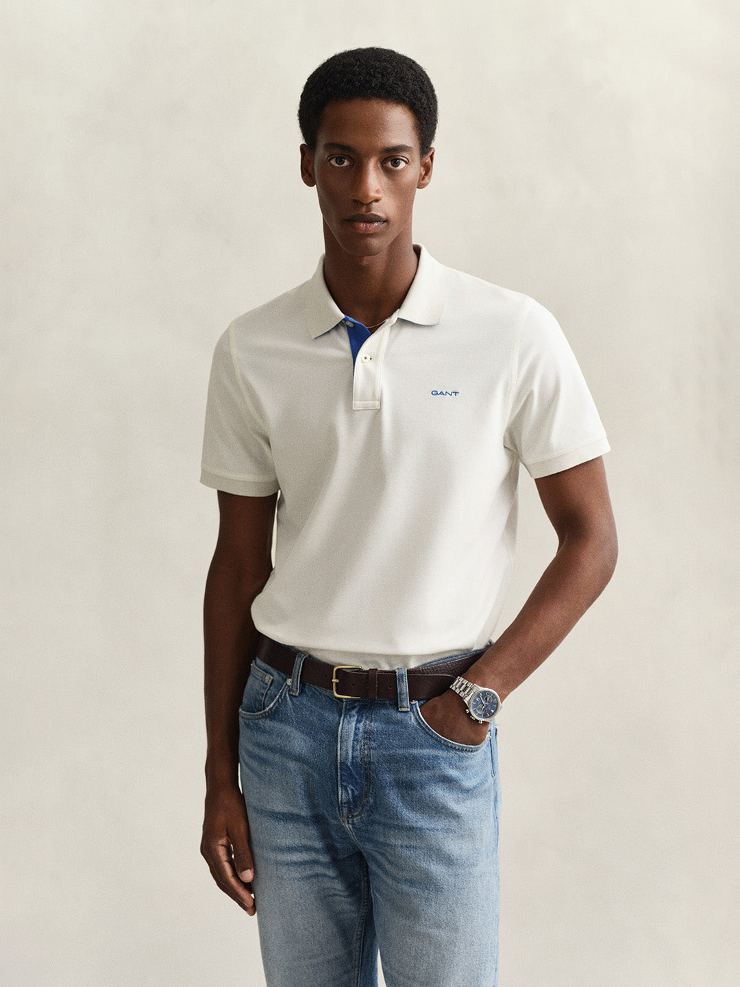 GANT Men White Regular Fit Pique Polo T-Shirt