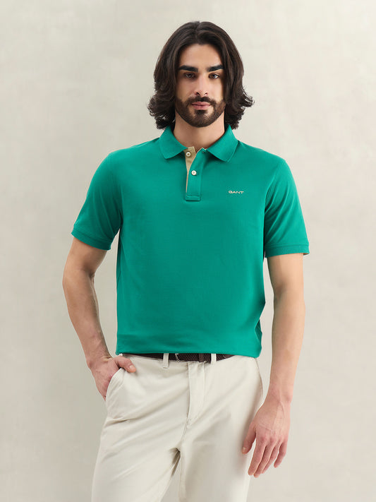Gant Men Solid Green Polo T-Shirt