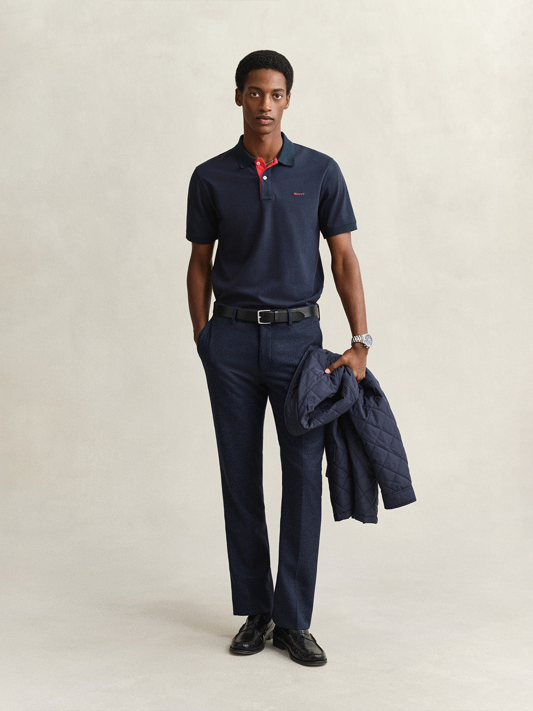 GANT Men Navy Blue Regular Fit Pique Polo T-Shirt