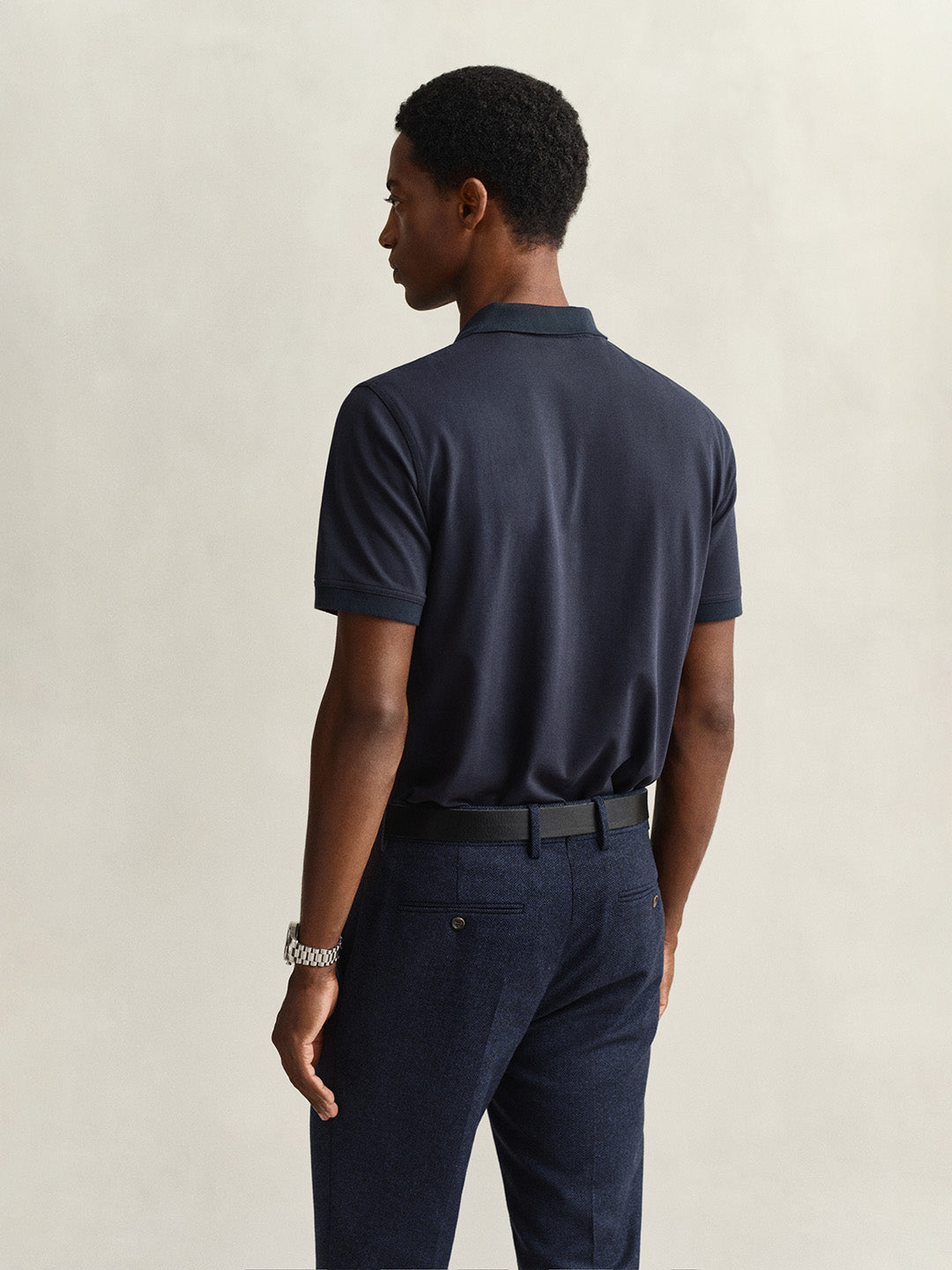 GANT Men Navy Blue Regular Fit Pique Polo T-Shirt