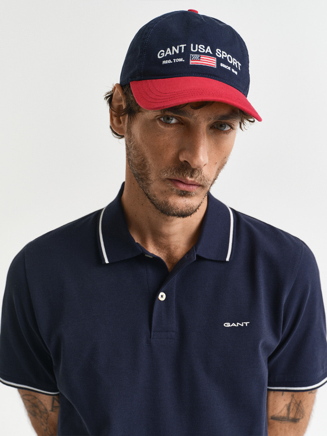 GANT Men Navy Blue Tipping Pique Cotton Polo T-Shirt