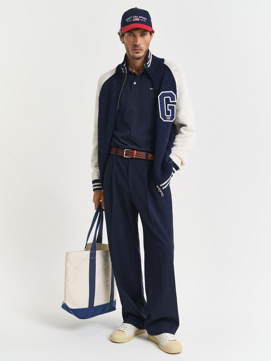 GANT Men Navy Blue Tipping Pique Cotton Polo T-Shirt