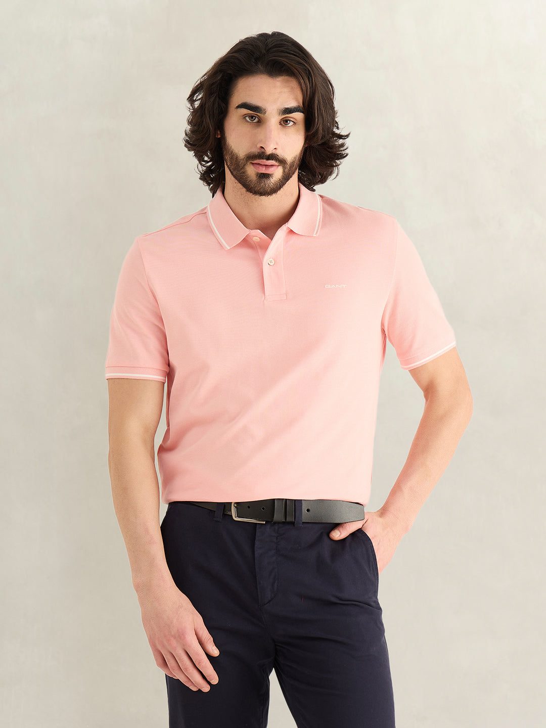 Gant Men Pink Solid Regular Fit Pique Polo T-Shirt
