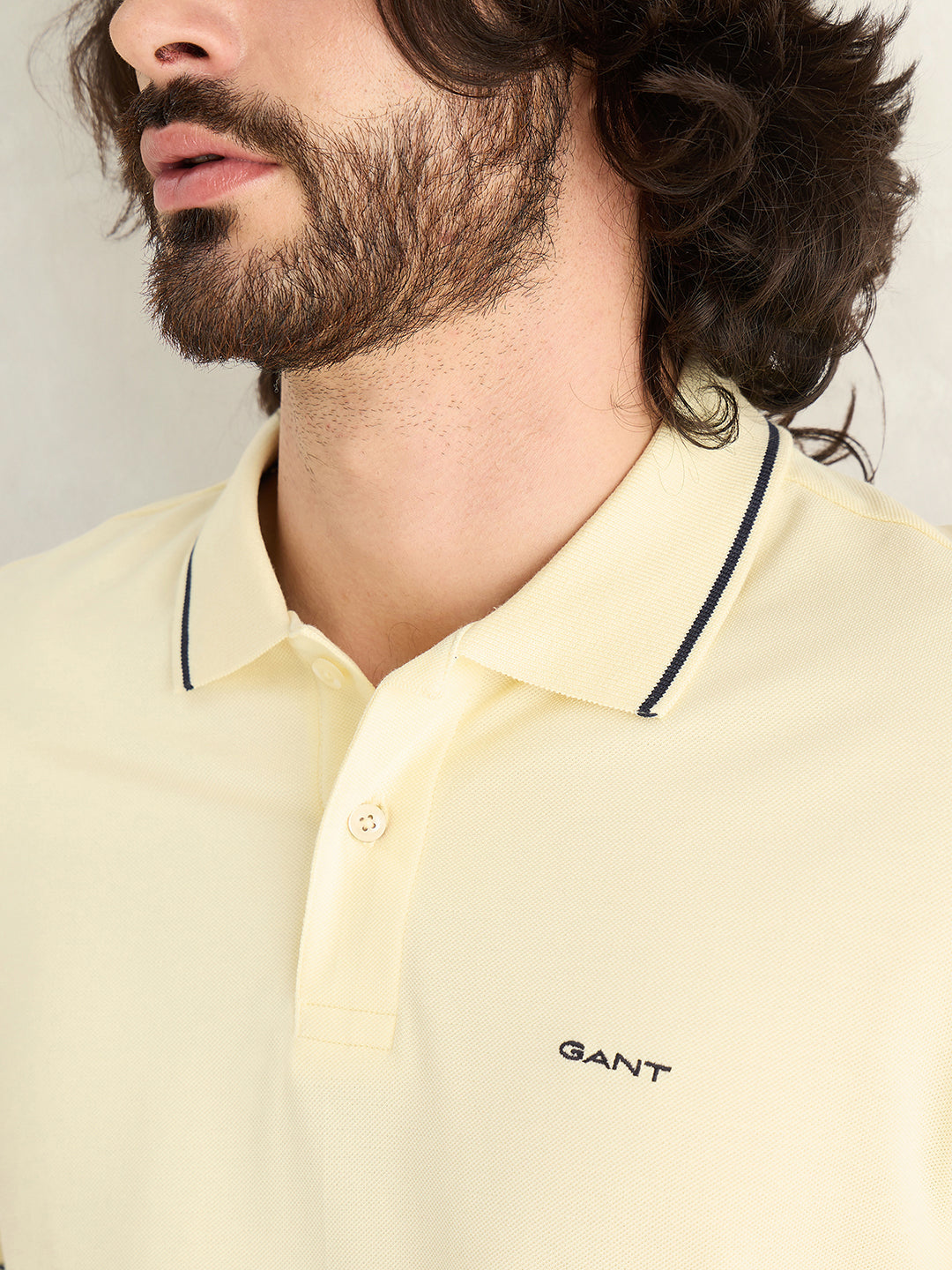 Gant Men Yellow Solid Regular Fit Pique Polo T-Shirt