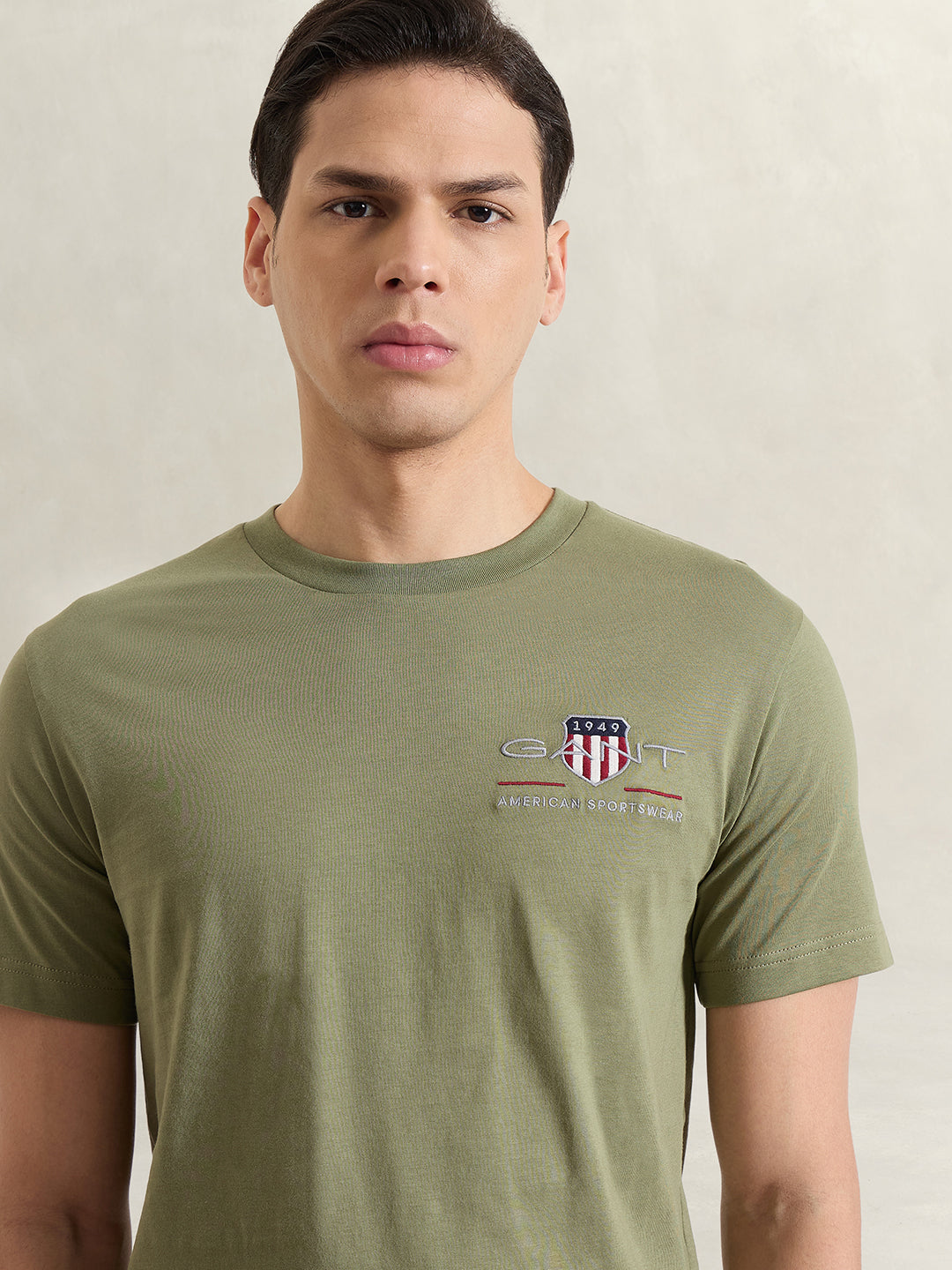 GANT Men Olive Green Solid T-Shirt
