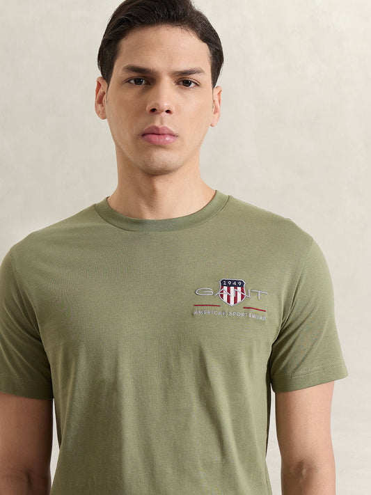 GANT Men Olive Green Solid T-Shirt