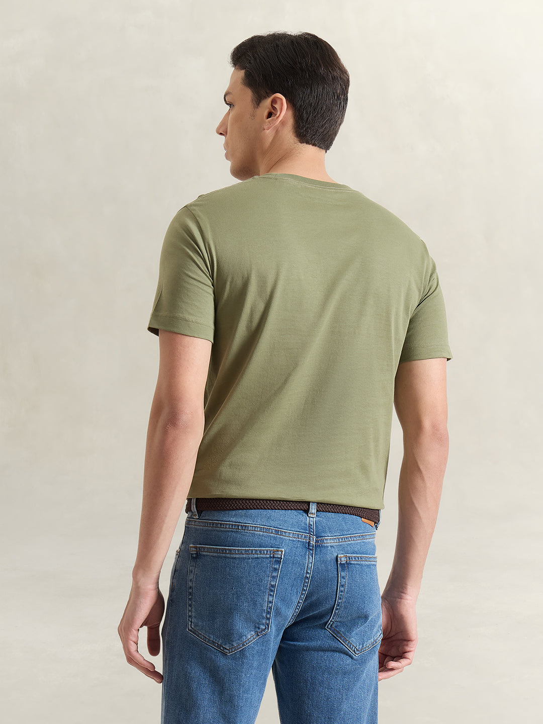 GANT Men Olive Green Solid T-Shirt