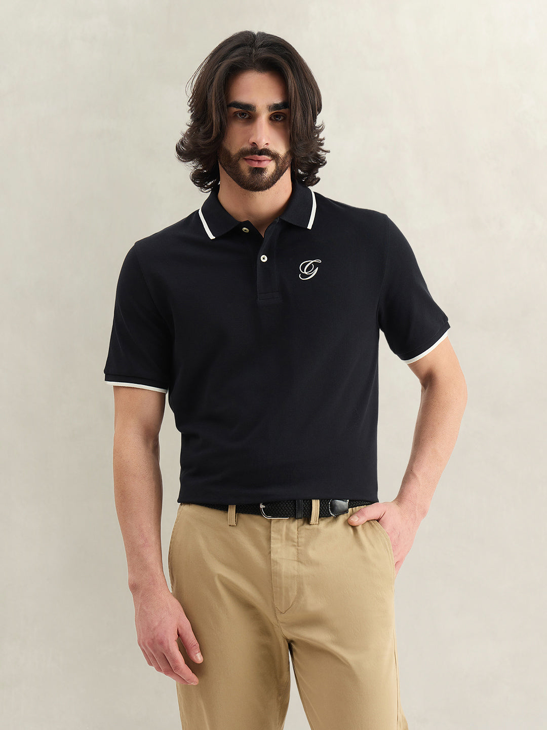Gant Men Black Solid Regular Fit Pure Cotton Polo T-Shirt