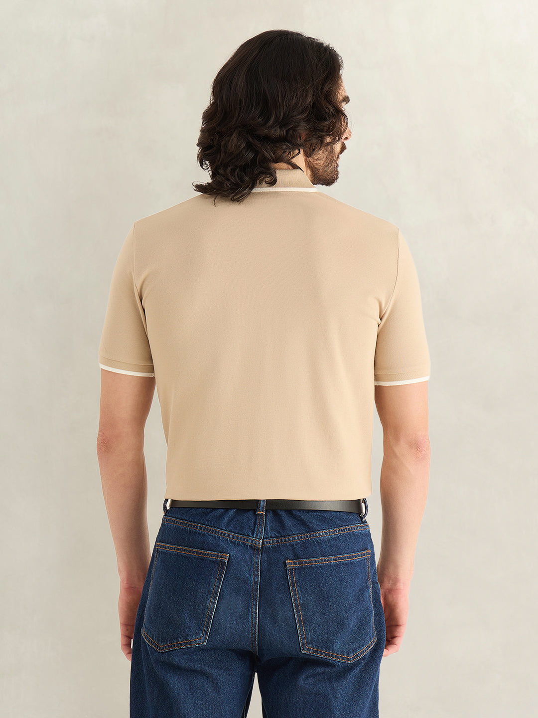 Gant Men Beige Solid Regular Fit Pure Cotton Polo T-Shirt