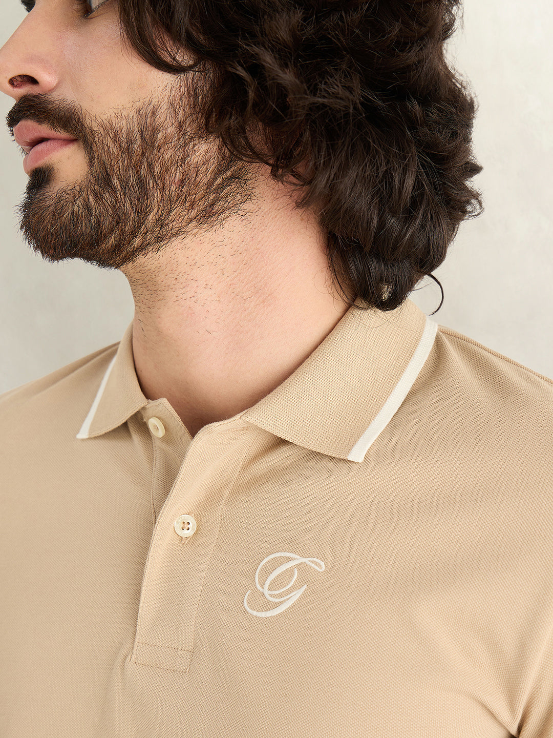 Gant Men Beige Solid Regular Fit Pure Cotton Polo T-Shirt
