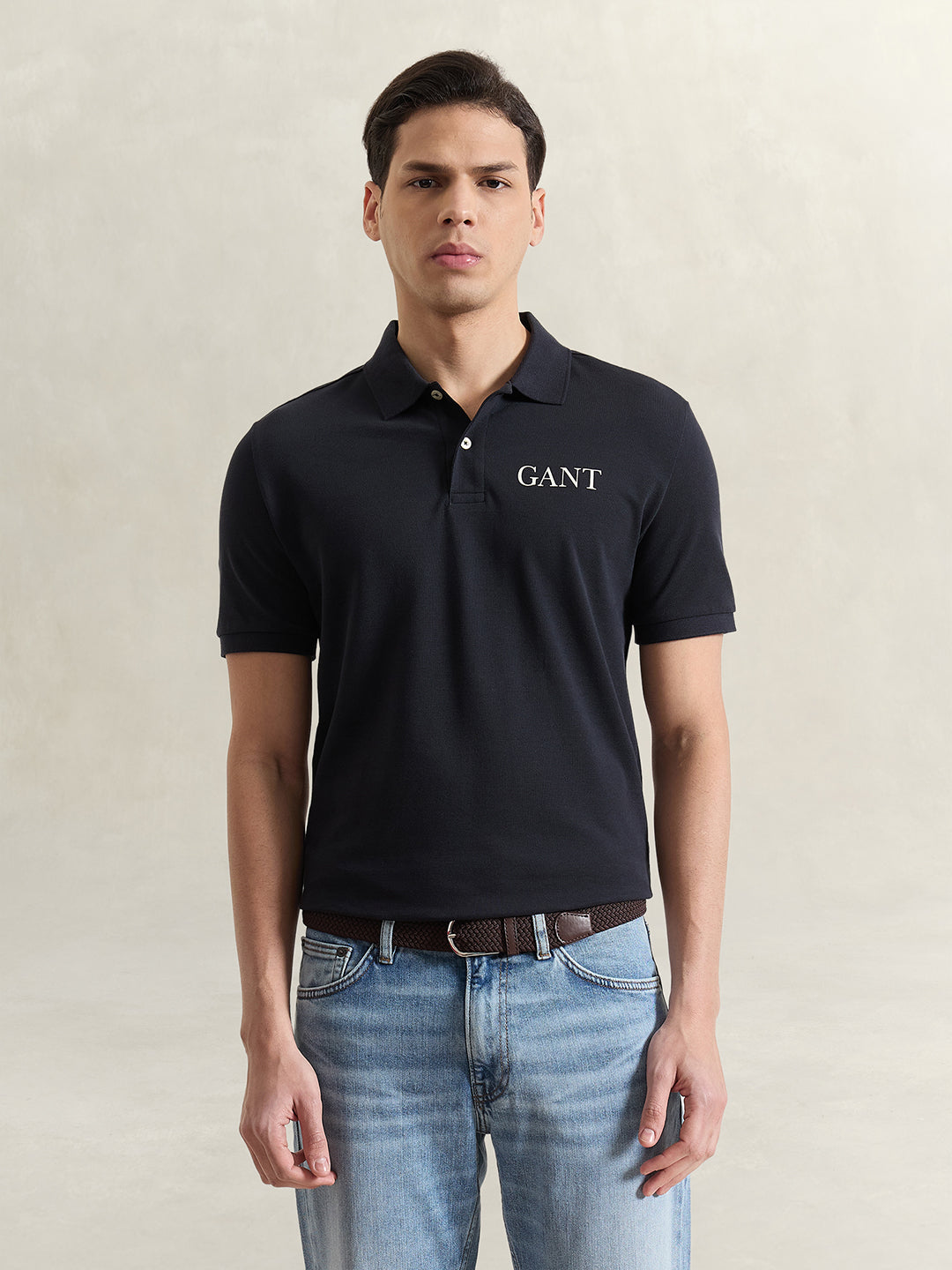 Gant Men Black Solid Regular Fit Pure Cotton Polo T-Shirt