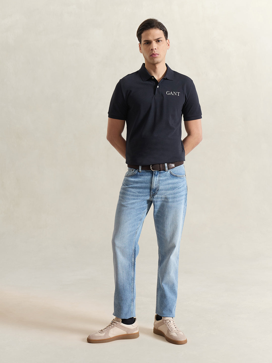 Gant Men Black Solid Regular Fit Pure Cotton Polo T-Shirt