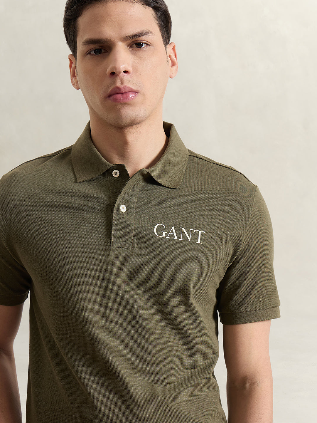GANT Men Olive Green Solid Polo T-Shirt
