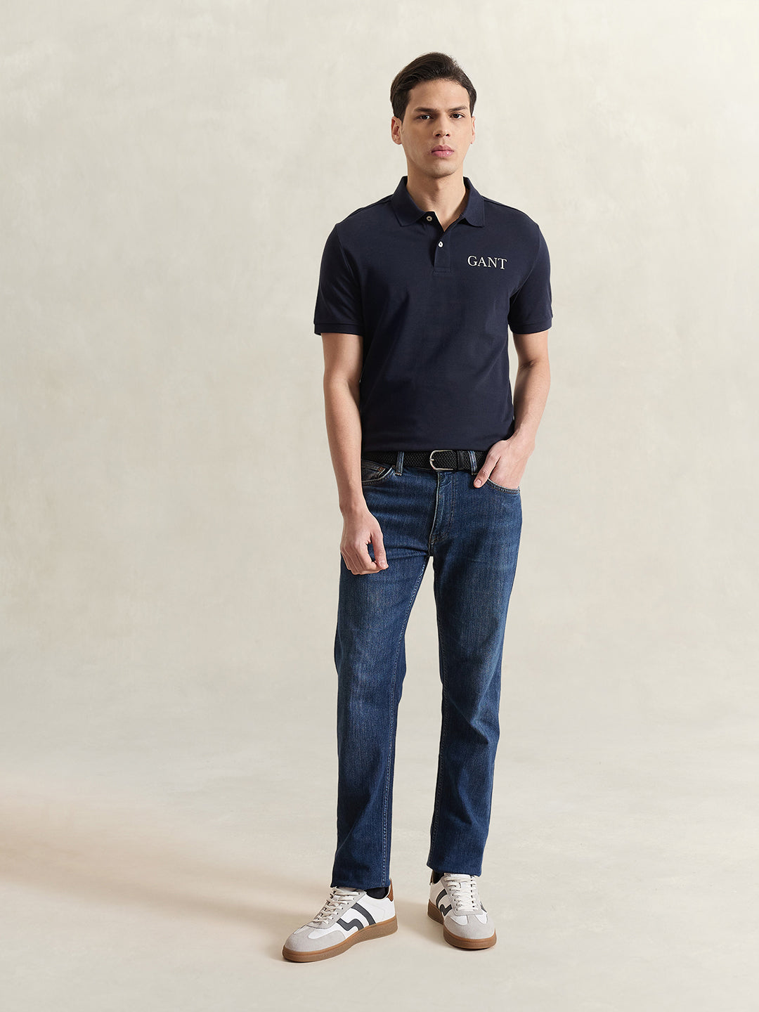 Gant Men Navy Blue Solid Polo T-Shirt