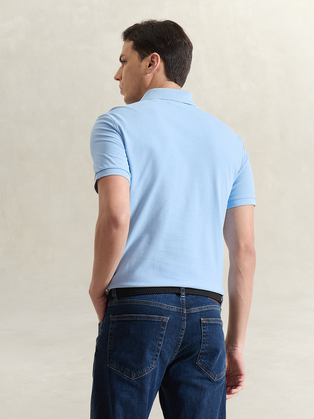 Gant Men Blue Solid Regular Fit Pure Cotton Polo T-Shirt