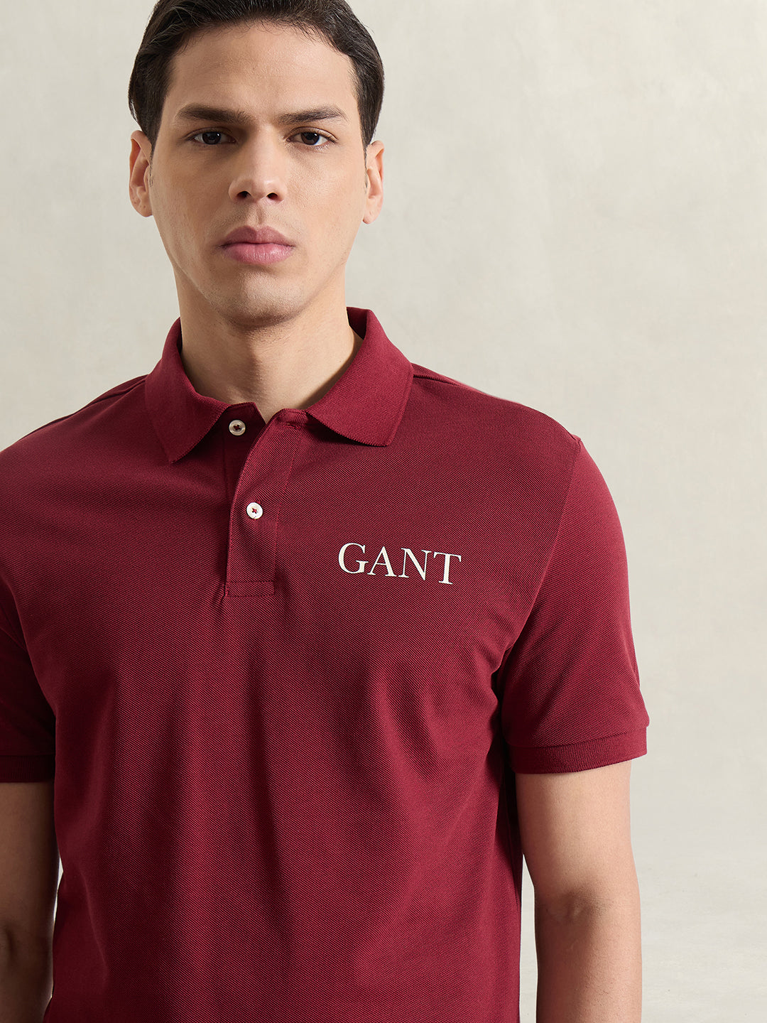 GANT Men Red Solid Polo T-Shirt