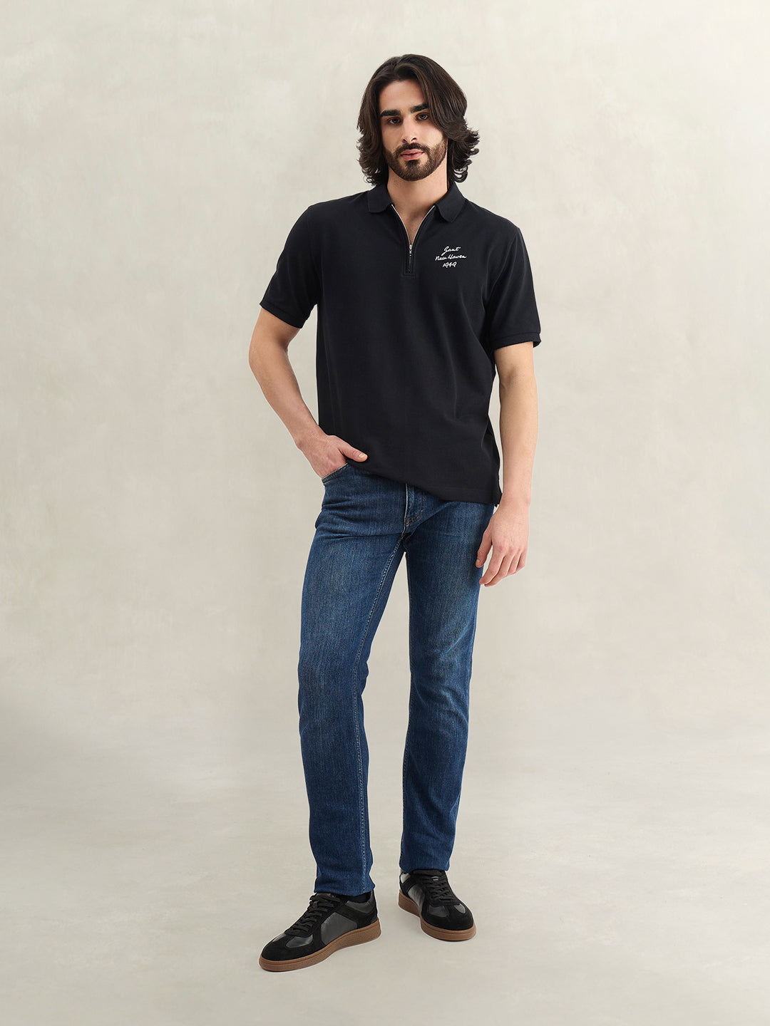 Gant Men Solid Black Polo T-Shirt