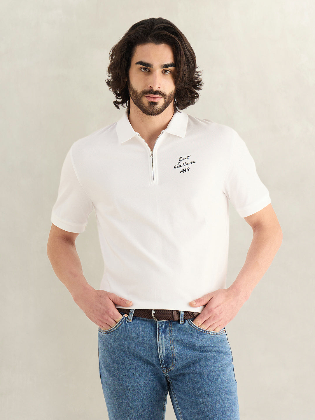 Gant Men White Solid Regular Fit Pure Cotton Polo T-Shirt