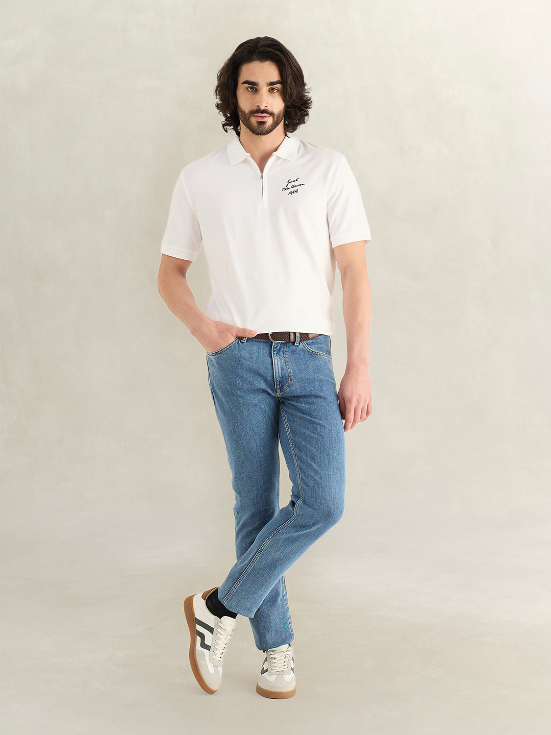 Gant Men White Solid Regular Fit Pure Cotton Polo T-Shirt