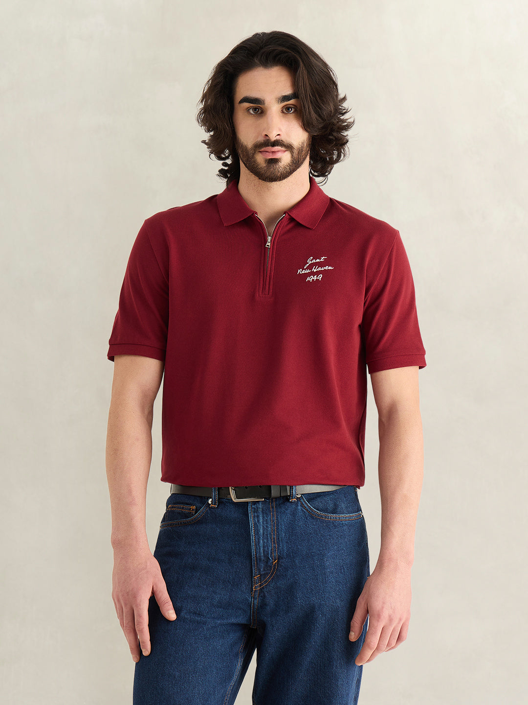 Gant Men Maroon Solid Regular Fit Pure Cotton Polo T-Shirt