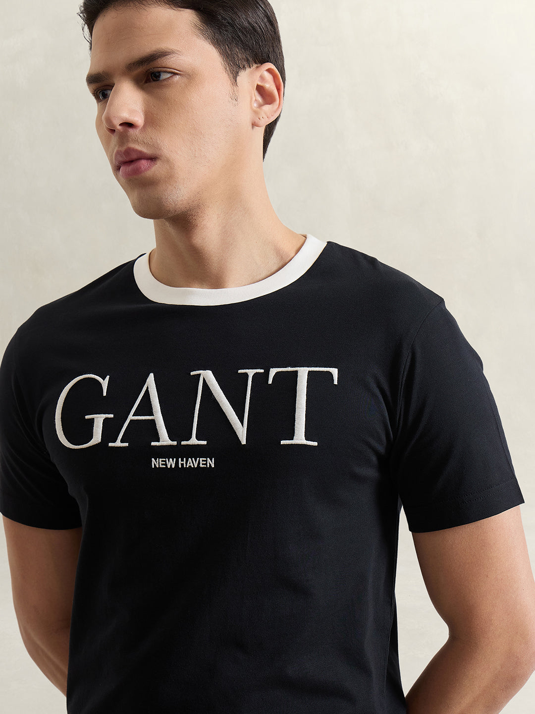 GANT Men Black Solid T-Shirt