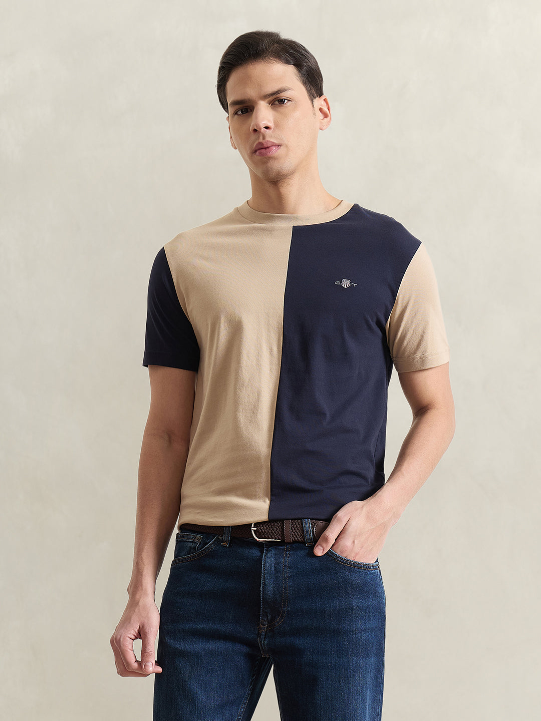 GANT Men Beige Colourblocked T-Shirt