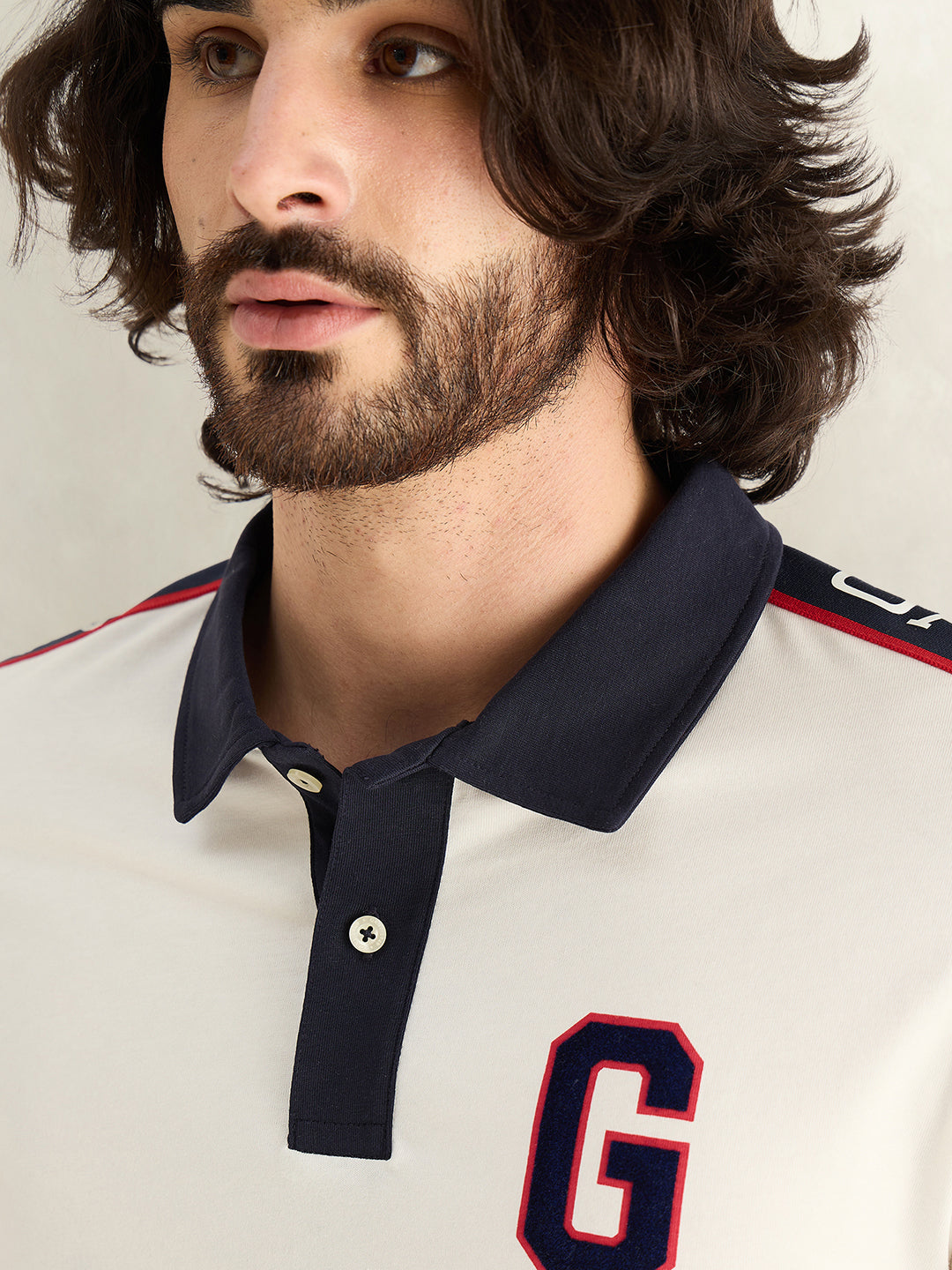 Gant Men Off White Logo Print Regular Fit Pure Cotton Polo T-Shirt