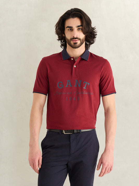 Gant Men Maroon Printed Regular Fit Pure Cotton Polo T-Shirt