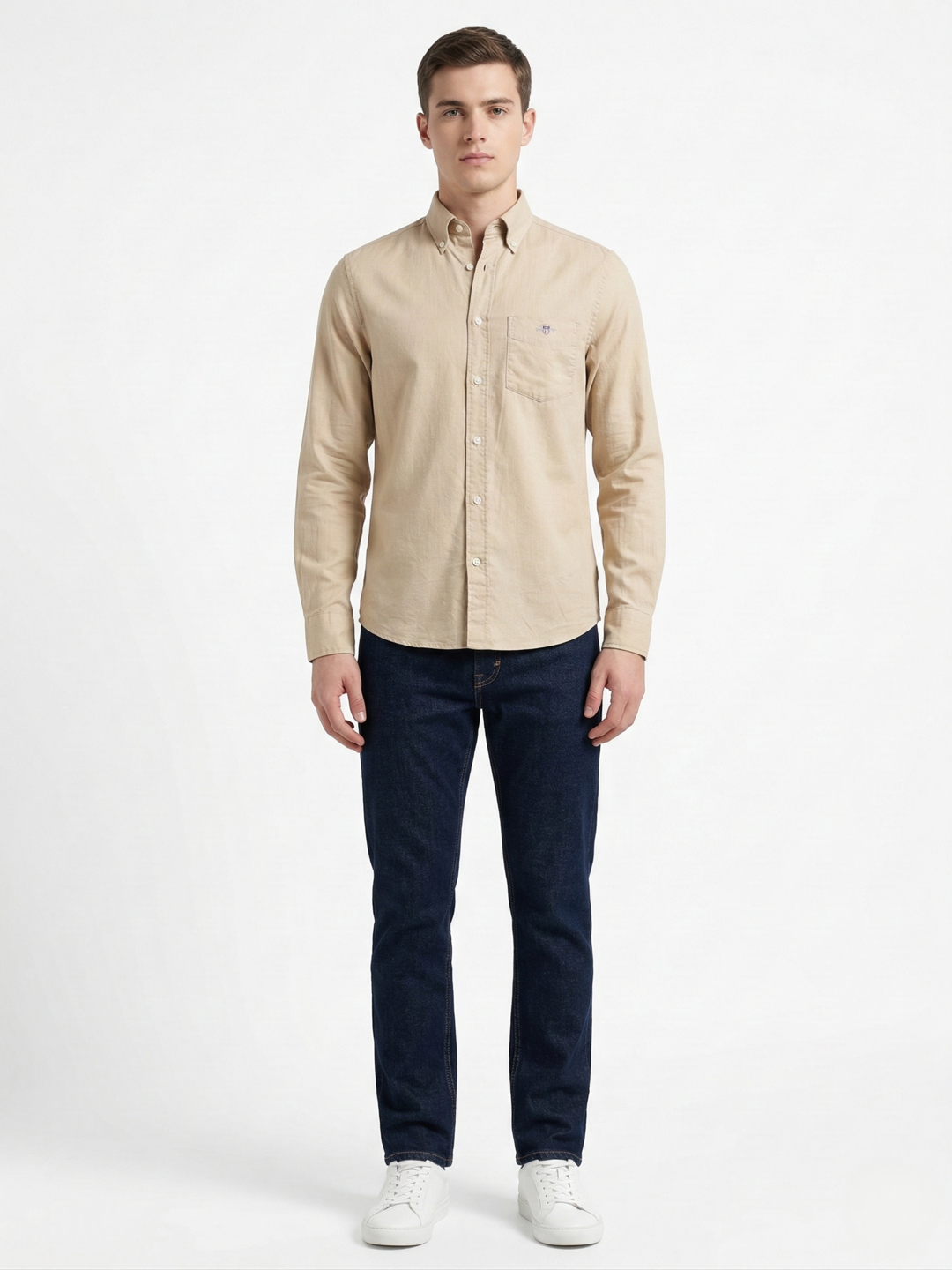 Gant Beige Cotton Solid Men Shirt