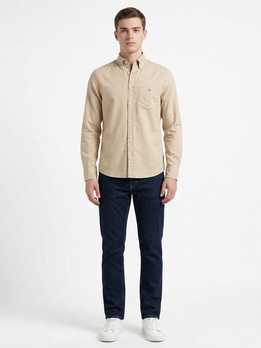 Gant Beige Cotton Solid Men Shirt