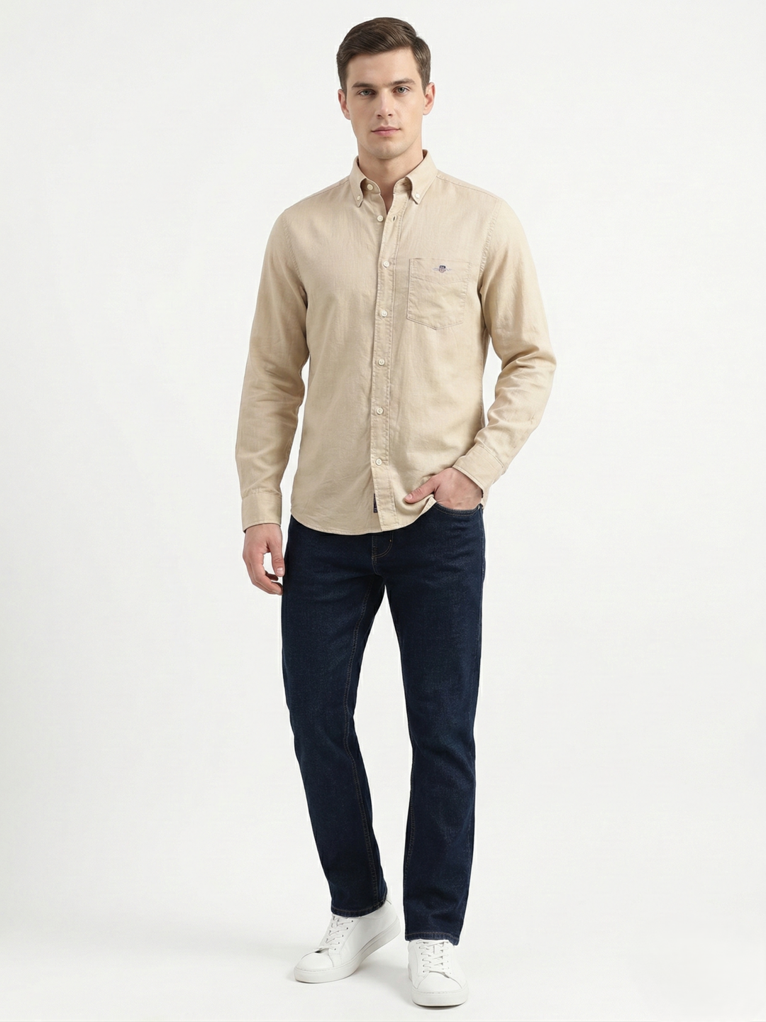 Gant Beige Cotton Solid Men Shirt