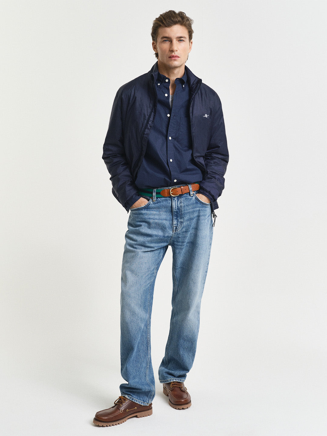 Gant Men Navy Blue Solid Regular Fit Classic Poplin Shirt