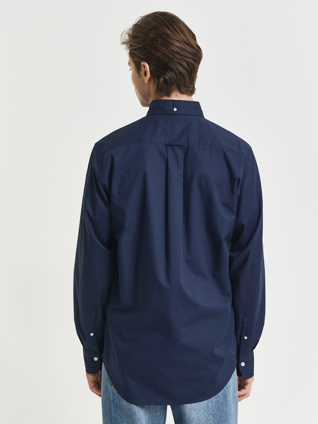 Gant Men Navy Blue Solid Regular Fit Classic Poplin Shirt