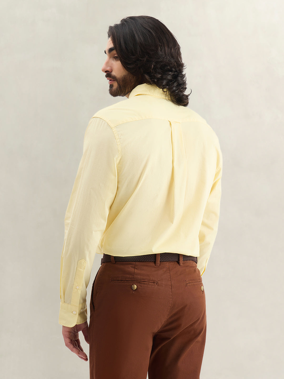 Gant Men Yellow Striped Regular Fit Classic Poplin Shirt