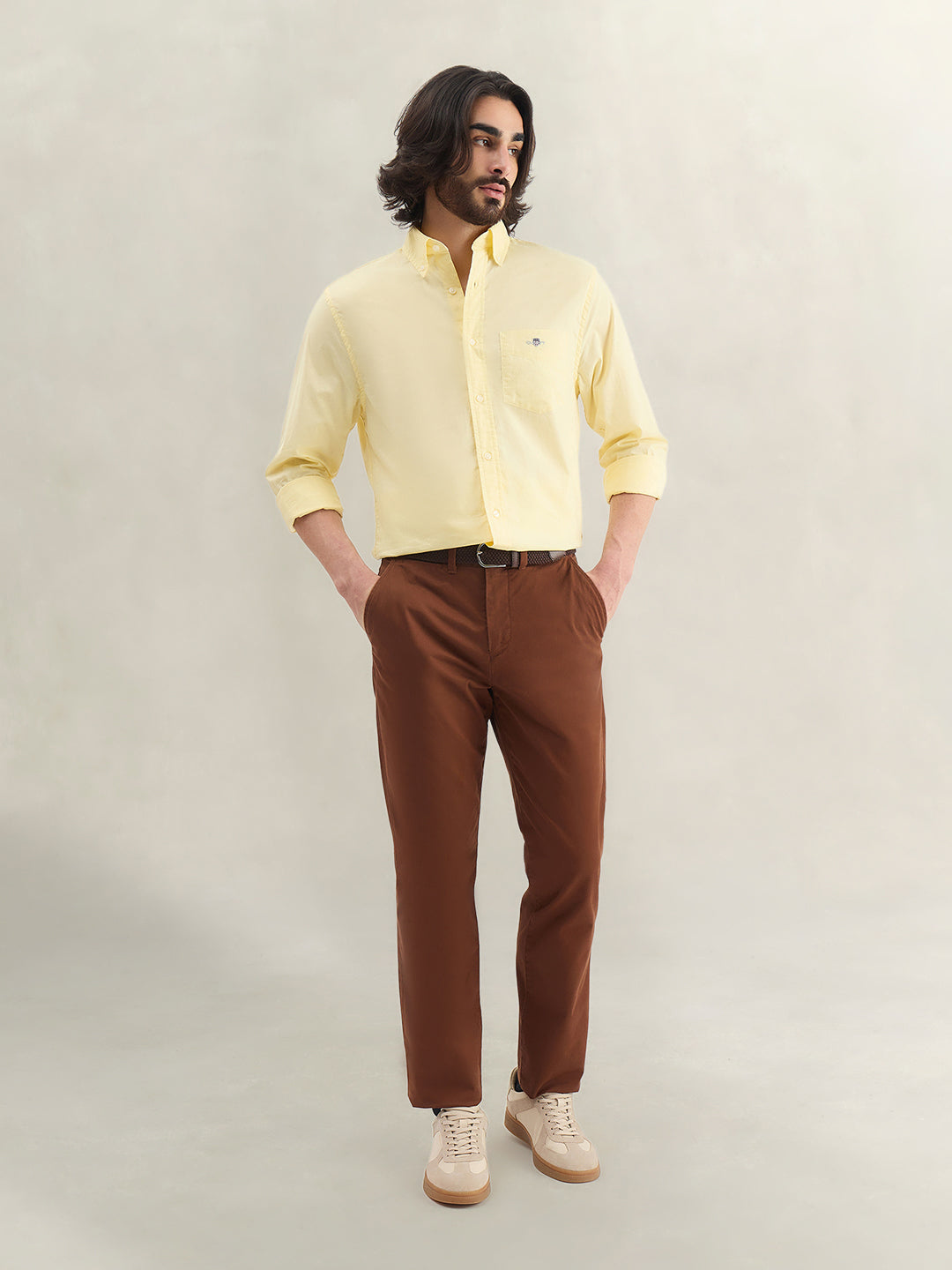 Gant Men Yellow Striped Regular Fit Classic Poplin Shirt