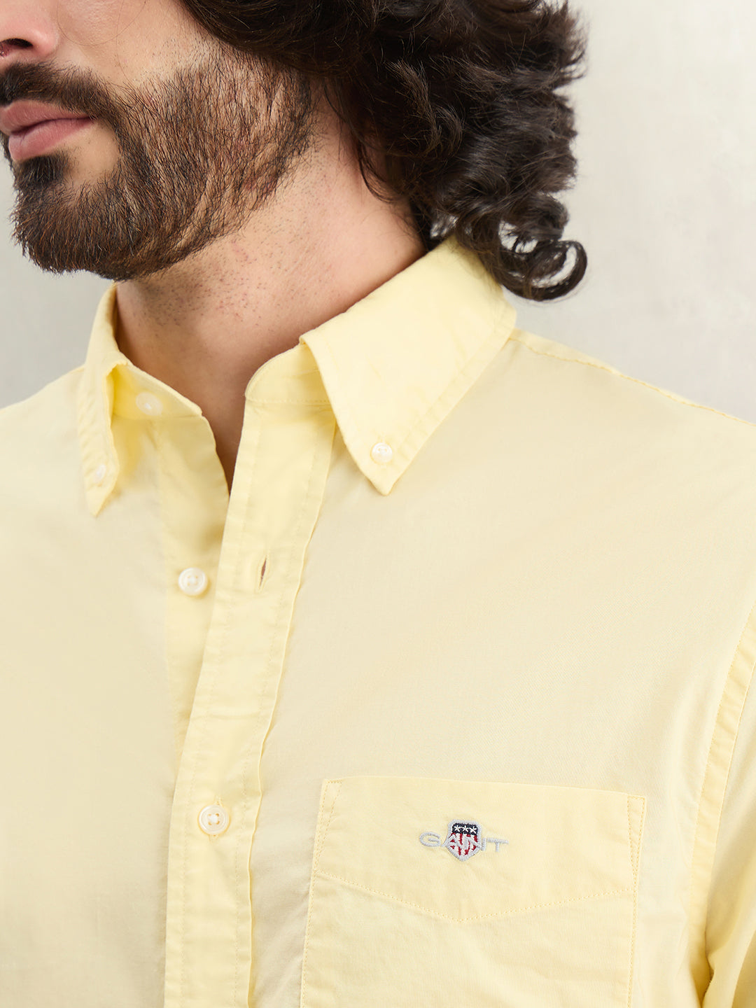 Gant Men Yellow Striped Regular Fit Classic Poplin Shirt